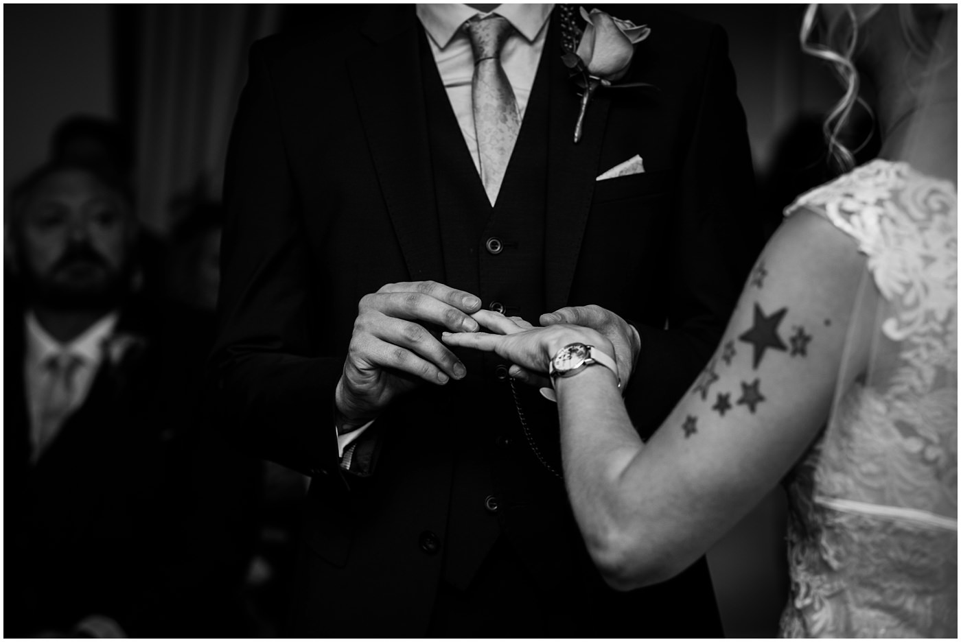 black and white wedding ring exchange