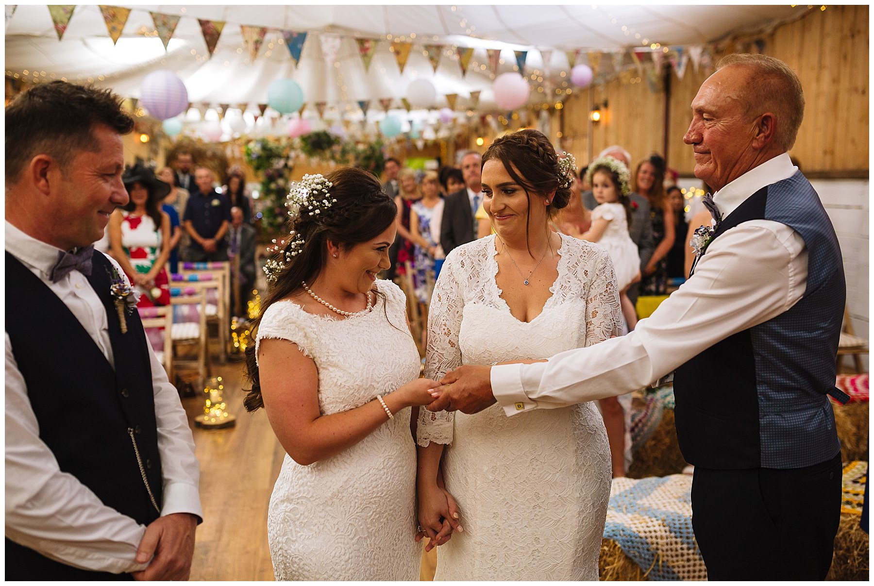 brides giggle during wellbeing farm wedding