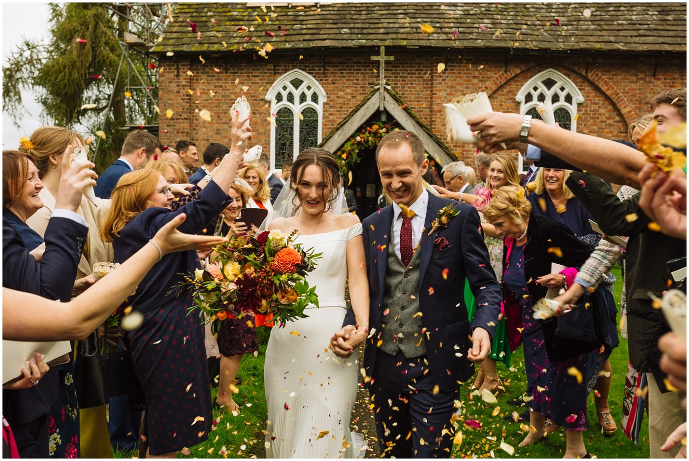 Confetti as couple leave church at cheshire wedding