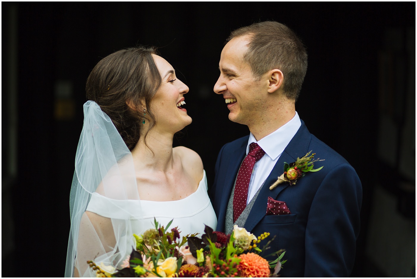 bride and groom for an autumnal cheshire wedding